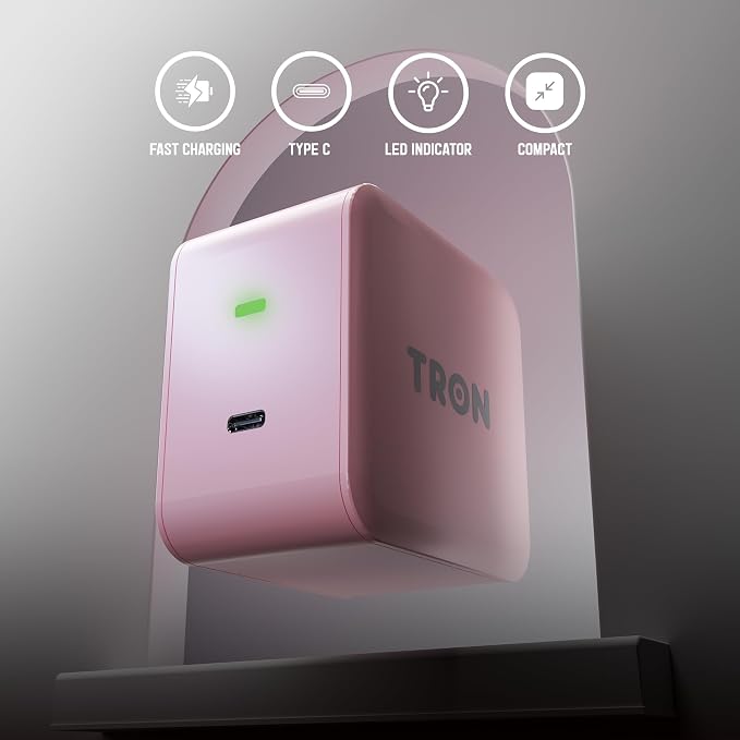 Tron 3 in 1 Qi Wireless Charger Mirror Pink Include led 6 ft Led Cable and 25w Power Adapter. Pink Color