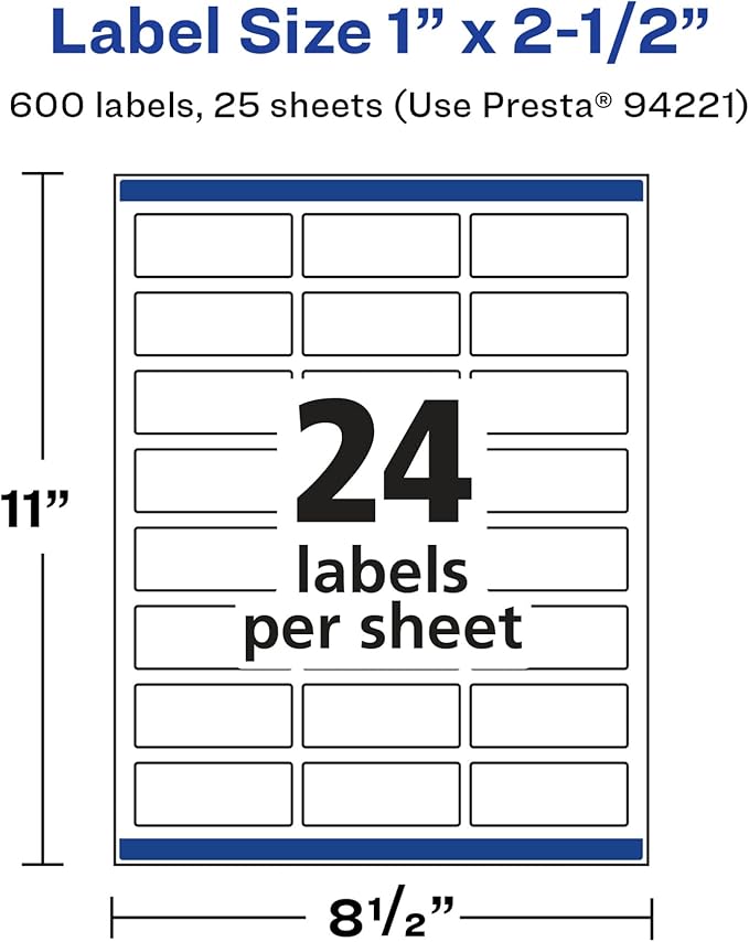 Avery Glossy White Rectangle Labels, Sure Feed Technology, 1" x 2.5", 600 Glossy White Labels, Permanent Adhesive, Laser/Inkjet Printable