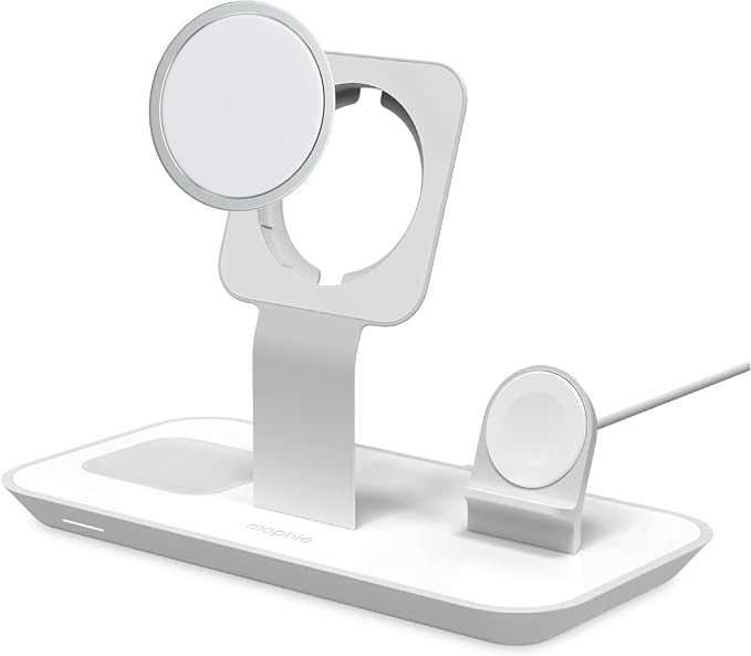 MOPHIE 3-in-1 Wireless Quick-Charger Fast Wireless Charging Dock - Magnetic Charge Stand for iPhone 16/15/14/13/12 Apple Watch Airpods Charging for Three Devices (Renewed)