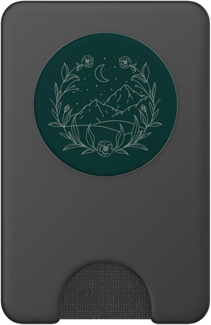 Boho Mountain Moon Night Botanical Floral (Forest Green) PopSockets Adhesive PopGrip