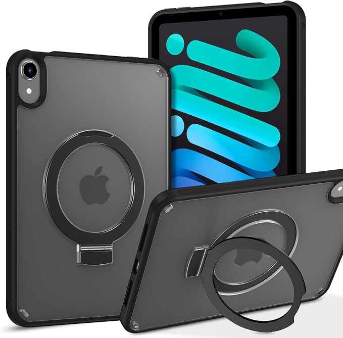 GUAGUA for iPad Mini 7 Case 2024 (A17 Pro) iPad Mini 7th/6th Generation Case with Stand(2024/2021) 8.3'' Translucent Matte Back Slim Shockproof Protective Kickstand Case for iPad Mini 7th/ 6th Black