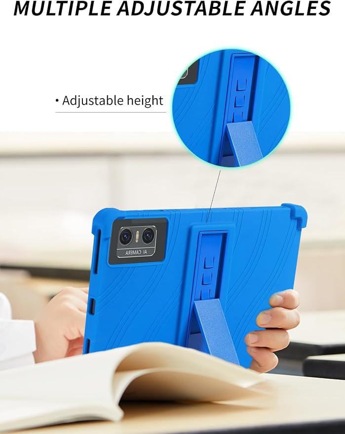Case for DOMATON D105 Android 14 Tablet 2025 Tablets 10 inch，WUNIAK Shock Proof Lightweight Stand Rubber Shell Protective CoverKids Friendly Soft Silicone Adjustable Stand CoverBlack
