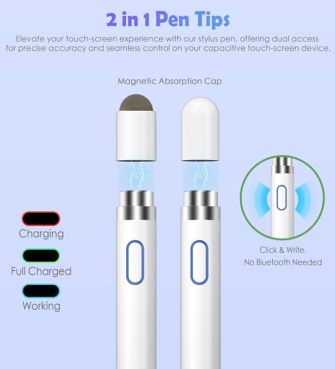 Active Stylus Pen for Touch ScreensDual Pen Tips for iOS &amp Android Drawing &amp WritingHigh Precise Digital Pencil for Apple iPhone 16/15/14/13/12/11/X/8iPad Air/Pro/MiniPhone/Tablet/Sam-sung