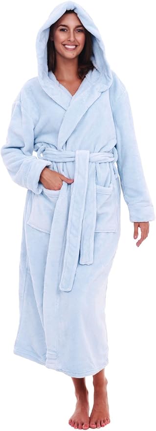 Alexander Del Rossa Womens Robe, Long Plush Bathrobe with Hood, Hooded Robes for Women Plus Size Bath Robe