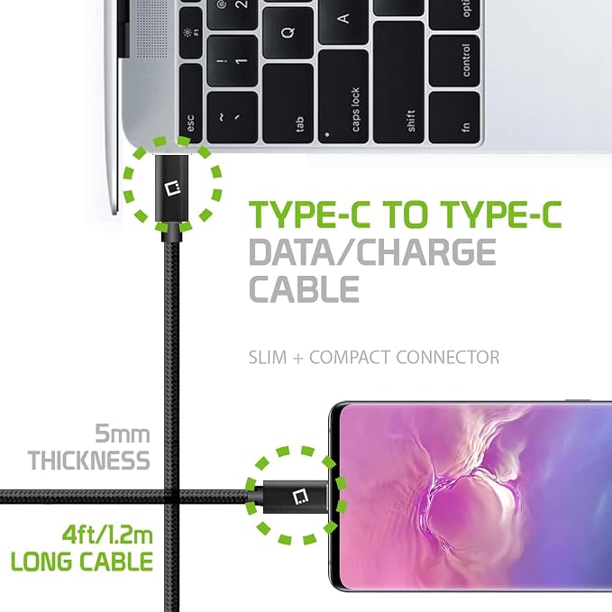 Dual USB-C/PD 60W Fast Charging Cord Compatible with Xiaomi Redmi Note 11E Plus 5Gbps Data Transfer for Power Delivery Hi Capacity Charging (White)