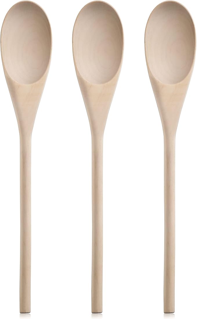 New Star Foodservice 42603 Classic Wood Kitchen Spoons Mixing Spoons, Birch Wood, Set of 3