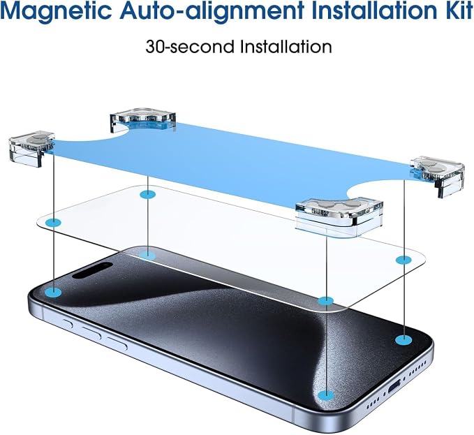 amFilm 2 Pack Magnetic OneTouch Compatible with iPhone 13 Pro Max 6.7/ iPhone 14 Plus 6.7 Screen Protector Tempered Glass Full Coverage with Easy Installation Kit (Magnetic &amp Reusable)