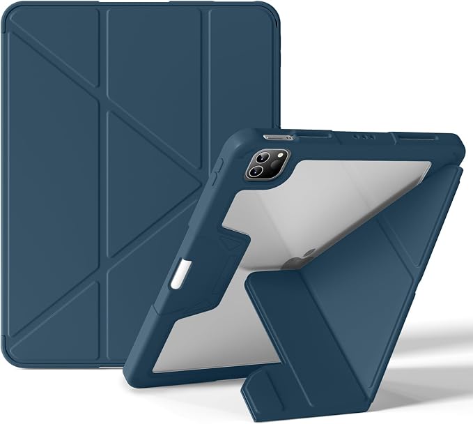 Case for iPad Pro 11 inch (4th/3rd/2nd Generation) 2022/2021/2020 | Y-Stand Shockproof Protective Cover with Pencil Holder Multi-Angle Stand Clear Hard Back (Black)