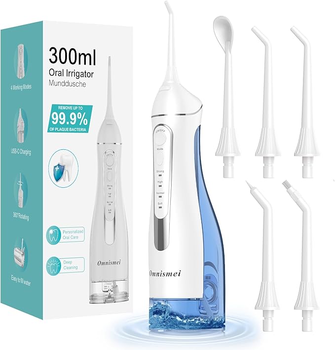 Water Dental Flossers for Teeth, 300ML Cordless Portable Electric Water Flosser, 4 Modes Oral Irrigator, Waterproof Rechargeable Water Floss for Deep Cleaning, Plaque Remover,Braces Home Travel Use