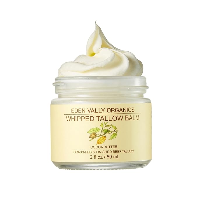 100% Grass-Fed Beef Tallow Whipped Moisturizer – Organic Cocoa Butter & Olive Oil Body Butter – Natural Cocoa Scented Skincare with Vitamins A, D, E, K – Face, Body, Baby, Eczema Relief, 2 fl oz