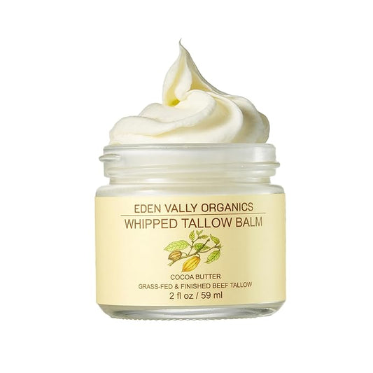 100% Grass-Fed Beef Tallow Whipped Moisturizer – Organic Cocoa Butter & Olive Oil Body Butter – Natural Cocoa Scented Skincare with Vitamins A, D, E, K – Face, Body, Baby, Eczema Relief, 2 fl oz