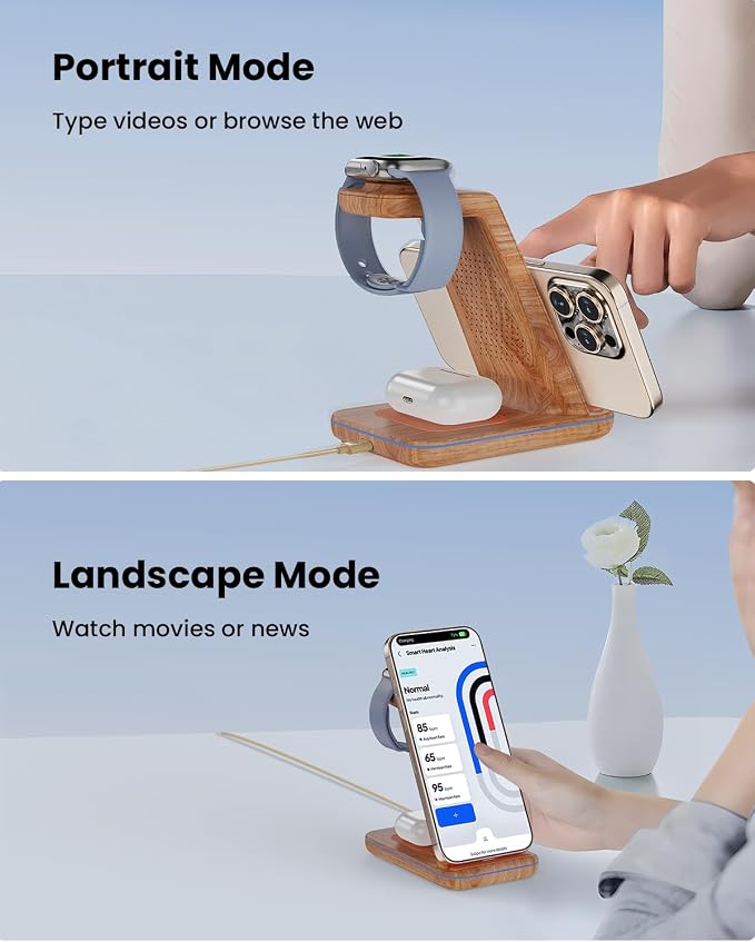 Wireless Charger Stand CIYOYO 3 in 1 Fast Wireless Charging Station Dock for Apple Watch 11/9/8/7/6/SE/5/4/3/2 Airpods 3/2/Pro iPhone 17/16/15/14/14 Plus/14 Pro Max/13/13 Pro/12/12 Pro/SE/X/XR/XS/8