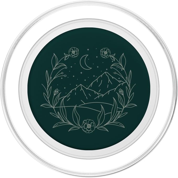Boho Mountain Moon Night Botanical Floral (Forest Green) PopSockets Adhesive PopGrip