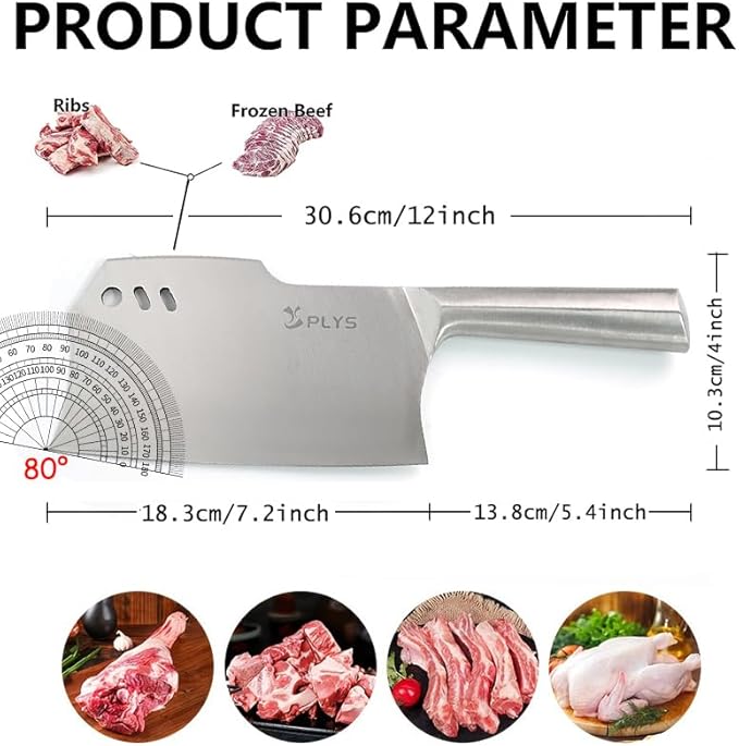 Plys 7.2 Inch Meat Cleaver Knife, Heavy Duty Bone Chopper Butcher Knife