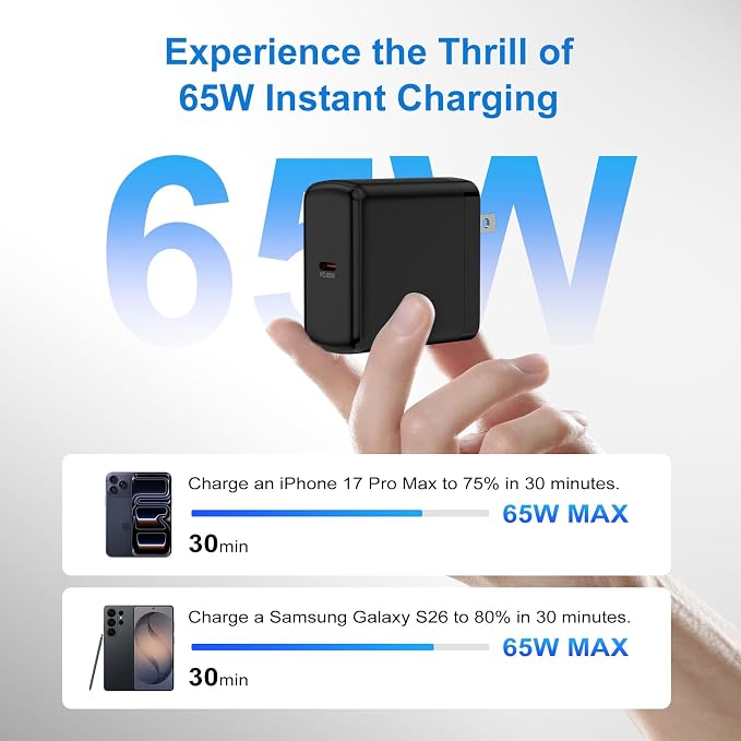 65W USB C Charger Fast Charging for Samsung Galaxy S26 Ultra S26+ S26 S25 Ultra S25 FE A37 A57 A17 A16 A36 S24 S23 A26 A56 Samsung Super Fast Charger 6FT USB C to C Cable Android Phone Charger Cord