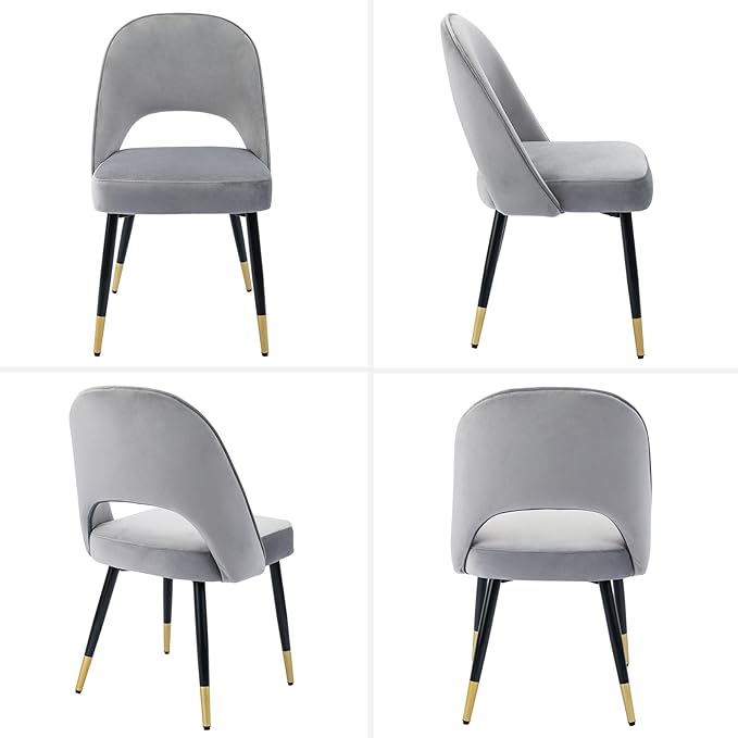 DUOMAY Modern Dining Chair Set of 4 with Open Back, Velvet Upholstered Armless Chair with Metal Frame Side Chair for Kitchen Dining Room Living Room, Grey