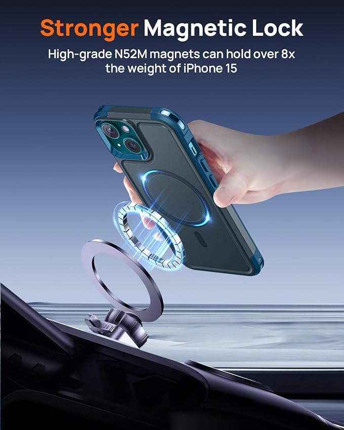 Lanhiem for iPhone 15 Case Magnetic, [2 Pack Tempered Glass Screen Protector][Compatible with MagSafe][10 FT Military Grade Shockproof] Heavy Duty Tough Rugged Phone Cover for iPhone 15 - Dark Blue