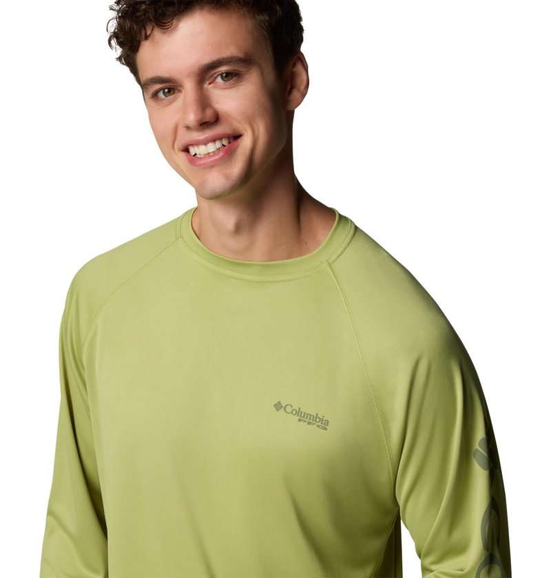 Columbia Men's PFG Terminal Tackle Long Sleeve Fishing Shirt, Pear/Cypress Logo, 5X