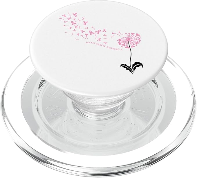 Dandelion Breast Cancer Awareness Pink RIbbon Support Gift PopSockets Adhesive PopGrip