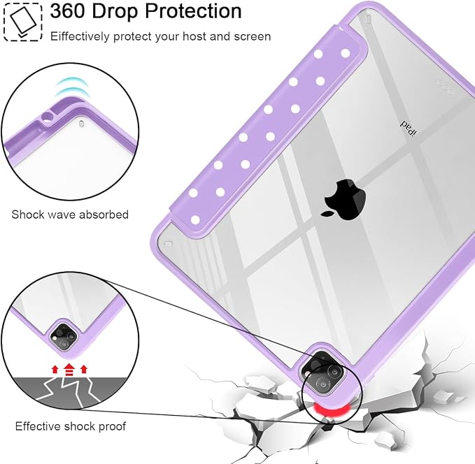 Tuiklol for iPad Pro 11 Inch 4th / 3rd / 2nd / 1st Gen (2022 2021 2020 2018) Case -Built-in Pencil Holder Shockproof Cover Clear Transparent Back Shell with Auto Wake/Sleep Black Flower