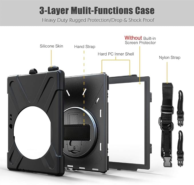 ZenRich Rugged Case for Microsoft Surface Pro 12 (2025)12 inch | Shockproof Hard Protective Case with 360 Rotating KickstandPen Holder and Hand Strap Compatible with Type Cover Keyboard