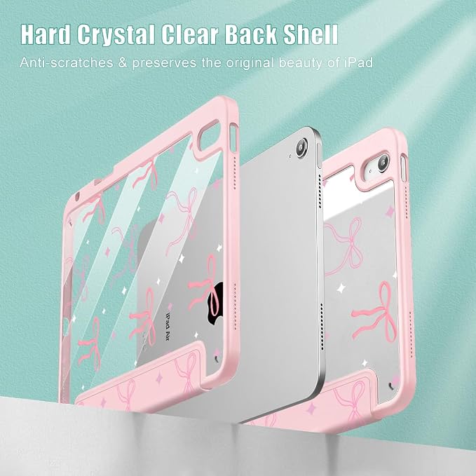 Tuiklol Case for iPad Air 11 Inch M4 2026 / Air 11 Inch M3 2025 / Air 11 Inch M2 2024 / iPad Air 10.9 Inch 2022 2020 Buit in Pencil Holder with Shockproof Cover Clear Transparent Back Black Flower