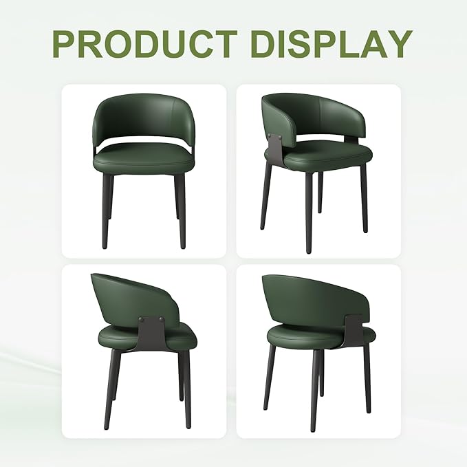 Modern Dining Chairs Set of 6, Faux Leather Upholstered Kitchen Chairs with Curved Back and Metal Legs, Mid Century Chairs for Dining Room, Kitchen, or Café (Green)