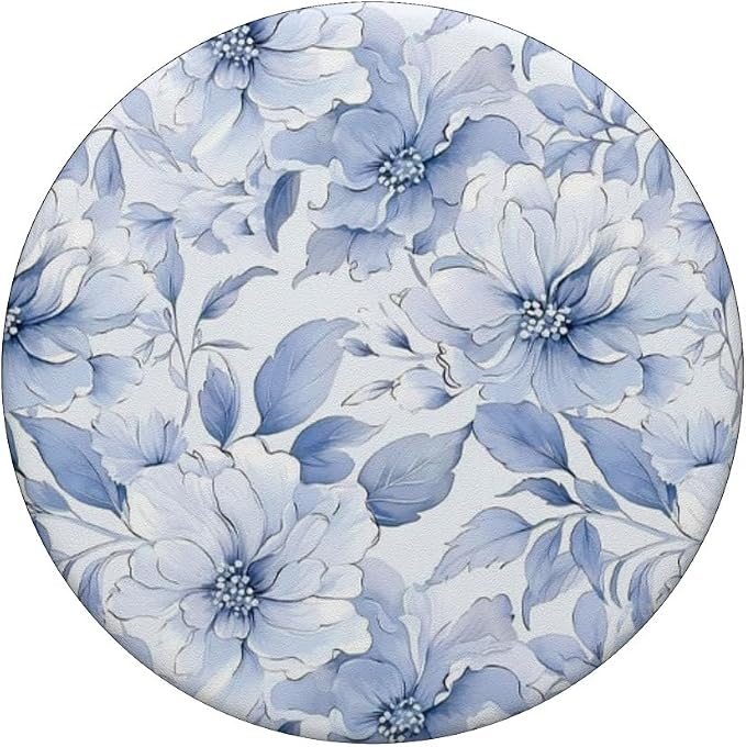 Blue White Floral Illustration Print PopSockets PopWallet for MagSafe