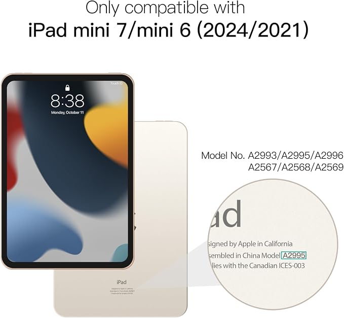 Antbox Case for iPad mini 7 A17 Pro for iPad mini 7th/6th Generation | Built-in Pencil Holder Vegan Leather Smart Cover with Auto Sleep/Wake Stand Function