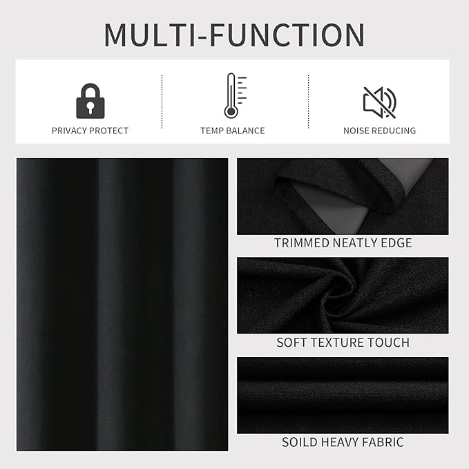 Joydeco Blackout Curtains 84 Inch Length, 1 Panel for Bedroom, Thermal Insulated Linen Black Out Curtains with Grommets (100x84)