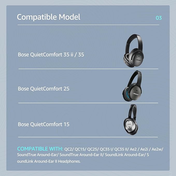 Cooling-Gel QuietComfort 35 / QC35 ii Replacement Ear Pads for Bose Headphones, Also Fit for Bose QC45 QC35 QC25 QC2 QC15/ Around-Ear 2 AE2i AE2w/ SoundTrue & SoundLink Series, Dark Blue