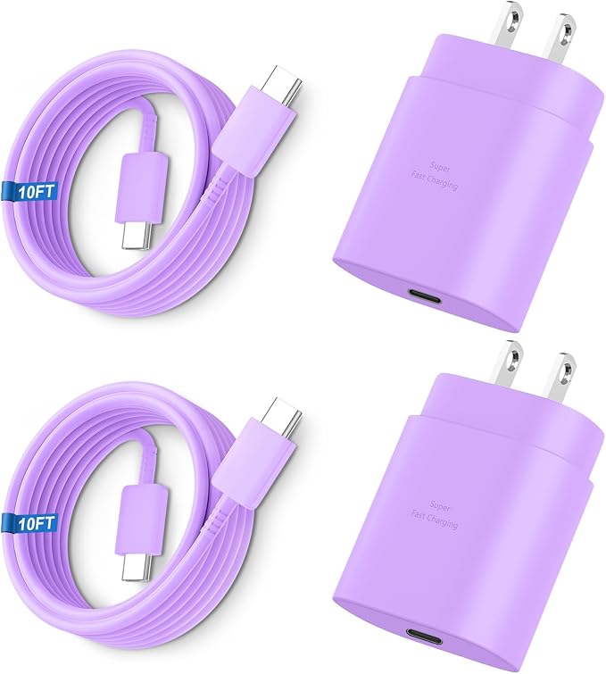 Super Fast Charger Type C 25W USB C Wall Charger Fast Charging for Samsung Galaxy S26 Ultra/S26/S26+/S25 Ultra/S25/24 Ultra/S24/S23 Ultra/S22 Ultra with 10FT Long Android Type C Charger Cable 2Pack