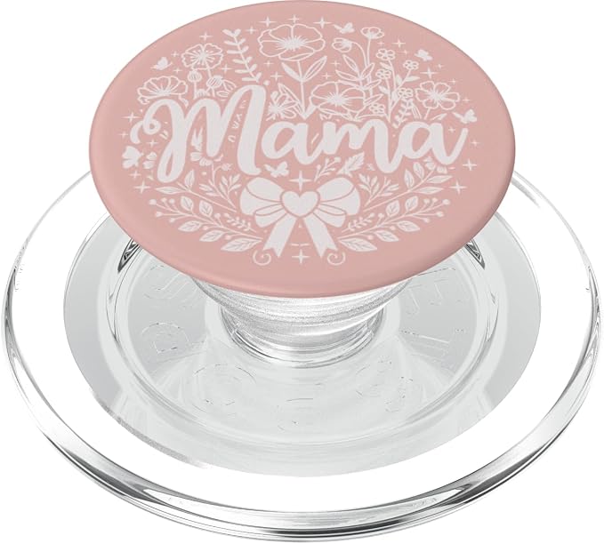 Baby Pink Heart Mama Bow Minimalist Floral Wildflower Mama PopSockets Adhesive PopGrip