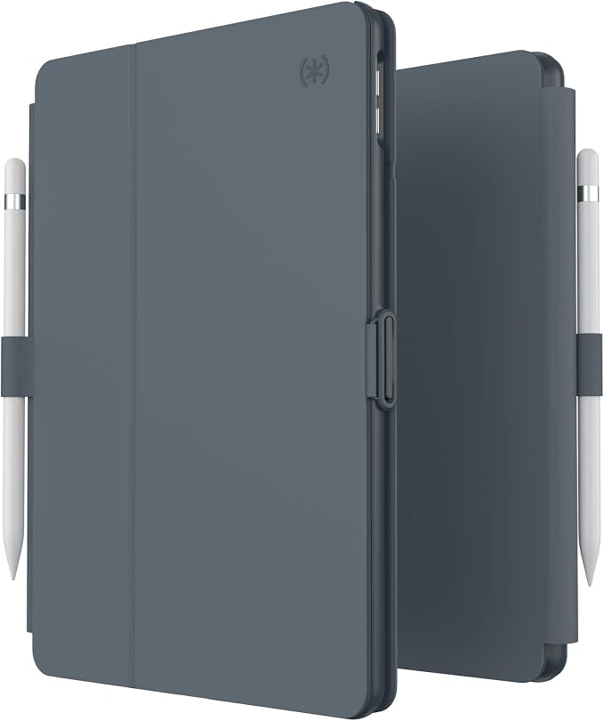 Speck Balance Folio Case for iPad 10.2 Inch (2019-2021) - Drop &amp Camera Protection Slim Multi Range Stand Apple Pencil Holder - Arcadia Navy/Moody Grey