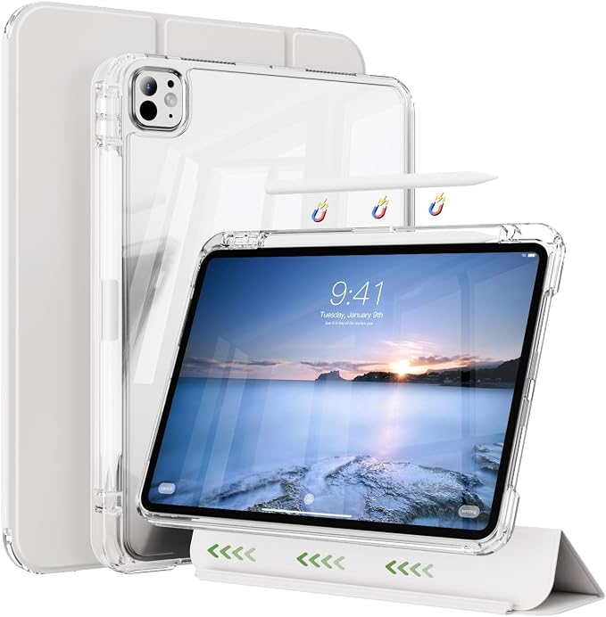 Case for iPad Pro 11 Inch Case (M5/M4) 2025/2024 Black | Pencil Holder 2 in 1 Detachable Trifold Sliding Cover Clear Hard Back Shell Supports Pencil Pro Charging