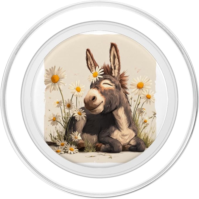 Happy Donkey Face with Flowers and Dandelion PopSockets PopWallet for MagSafe