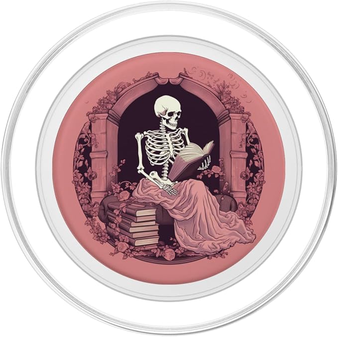 Librarian Skeleton Gothic Goth Book Reading Lover Pink PopSockets Adhesive PopGrip