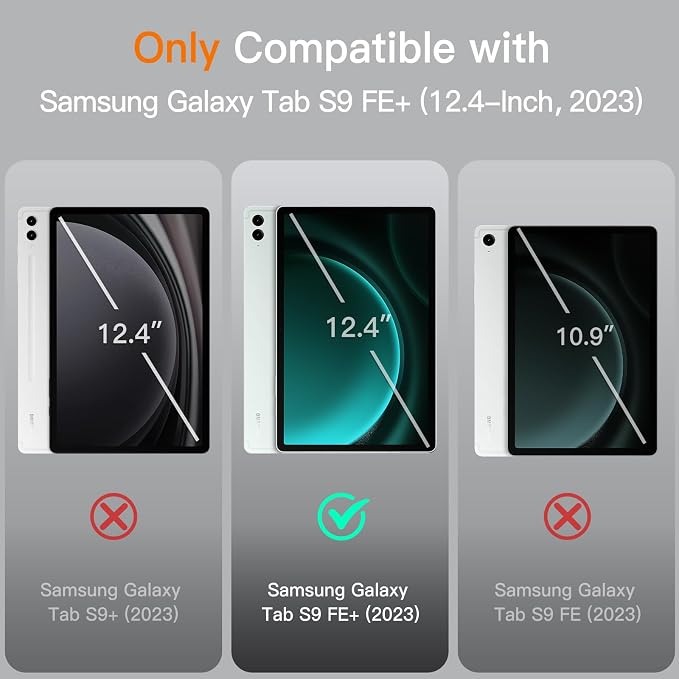 JETech Case for Samsung Galaxy Tab S9 FE+ / S9 FE Plus 12.4-Inch with S Pen Holder Slim Folio Stand Protective Tablet Cover Multi-Angle Viewing (Black)