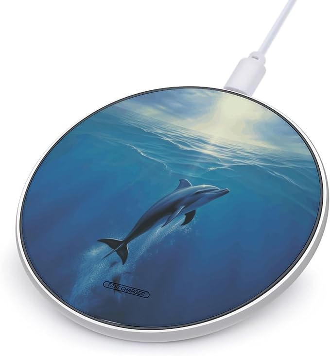 Dolphin in The Ocean Wireless Charger Fast Charging Pad | Anti-Slip Qi Certified Wireless Charging Pad for All Phones with Wireless Charging Function for Home Office Travel
