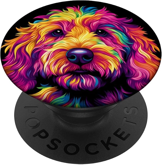 Colorful Goldendoodle Face Golden Doodle Dog Lover Black PopSockets PopGrip for MagSafe