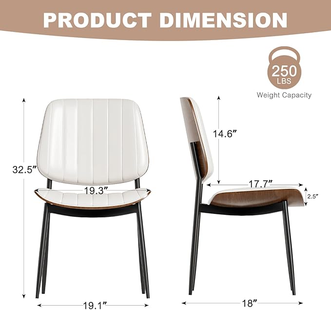 Modern Green Leather Dining Chair Set of 4, Bentwood Backrest & Black Metal Frame Ergonomic Comfort, Sustainable Style, Multi-Space Versatile, Beige
