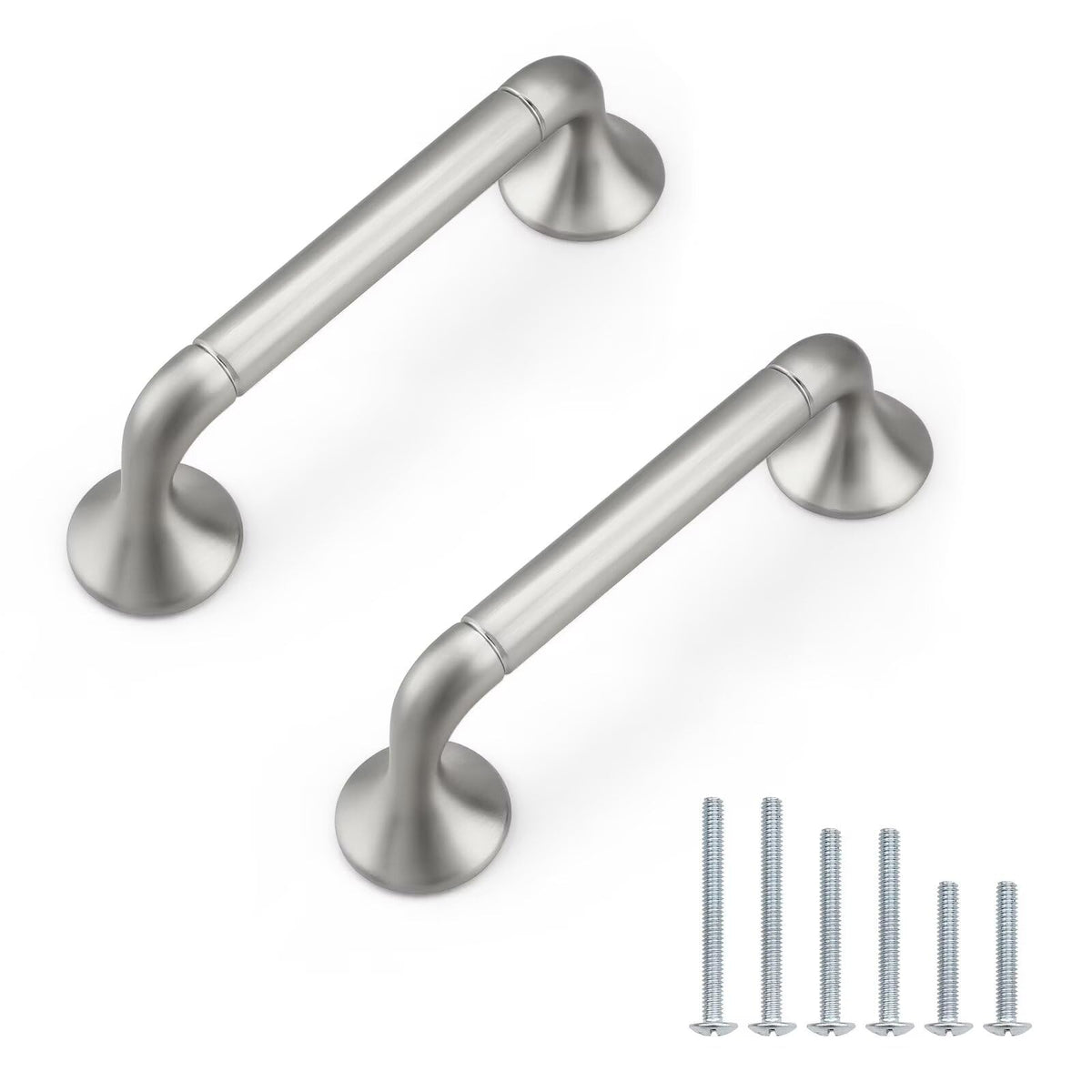 knobelite 5Pack Hole Centers 3inch/76mm Satin Nickel Kitchen Cabinet Handles Solid Zinc Alloy Brushed Nickel Cabinet Pulls Bow Handle for Home Furnitures Closet Cupboard and Drawer Total Length 98mm