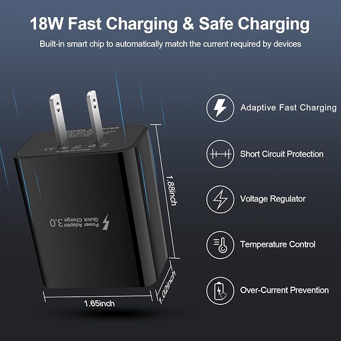 Android Phone Fast ChargerQuick3.0 USB Fast Wall Charger Plug Micro USB Cable 6FT Compatible for Samsung Galaxy J3 J5 J7 J8 S7 S6 A10 A02 A6 A01 LG Stylo 2 3 Plus Moto G/X/E E4 E5 E6s E7 G5 Plus