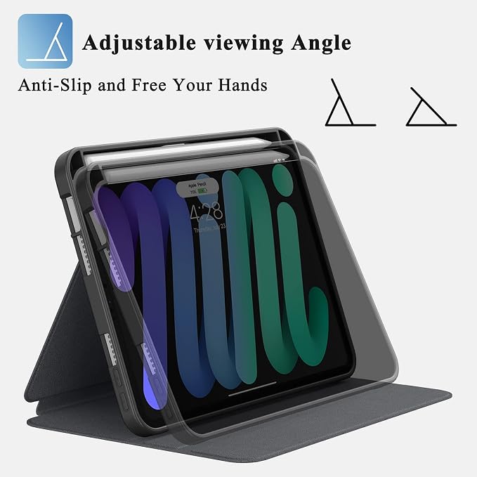 Case for iPad mini 7 (A17 Pro) 2024/Mini 6 2021 8.3-Book Black | Slim Lightweight Folio Stand Case Auto Wake/Sleep Soft TPU Back Cover with Pencil Holder for iPad mini 7th/6th Generation