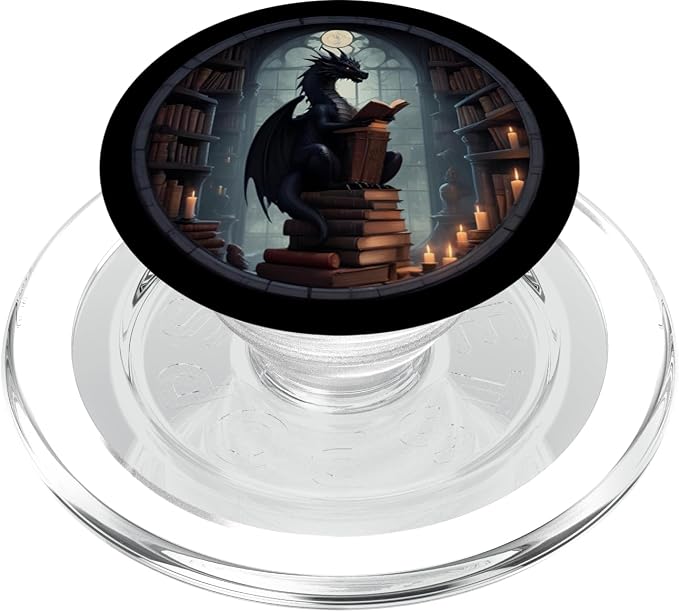 Librarian Dragon Gothic Goth Book Reading Lover PopSockets Adhesive PopGrip