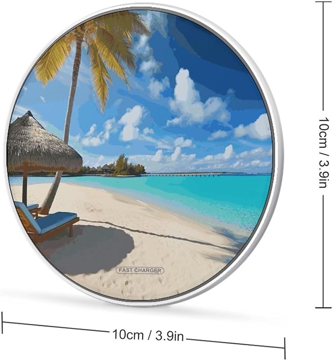 Tropical Beach Wireless Charger Aluminum Alloy Frame 10W Fast Charging Pad with Indicator Light 6mm Thin &amp Portable Wireless Charging Pad for Travel Home Office Desk