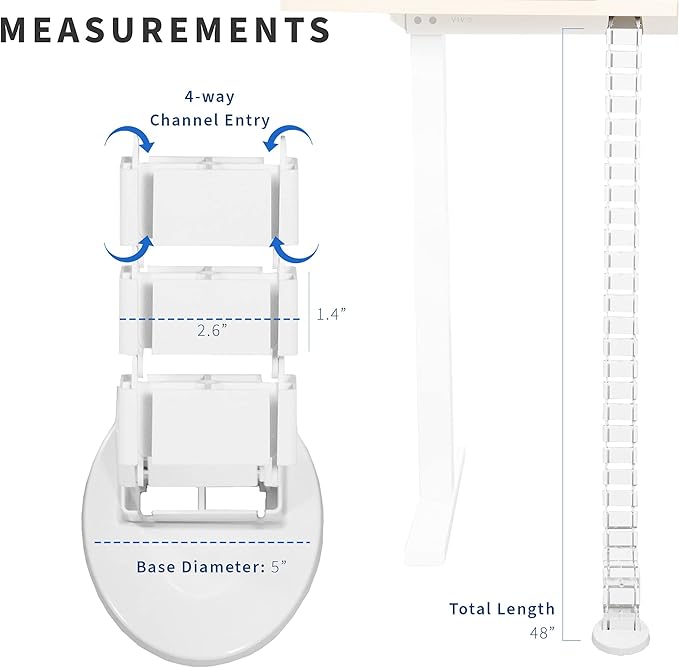 VIVO Under Desk Vertebrae Cable Management Kit, Adjustable Quad Entry Flexible Cord Organizer for Home Office, White, DESK-AC01C-W