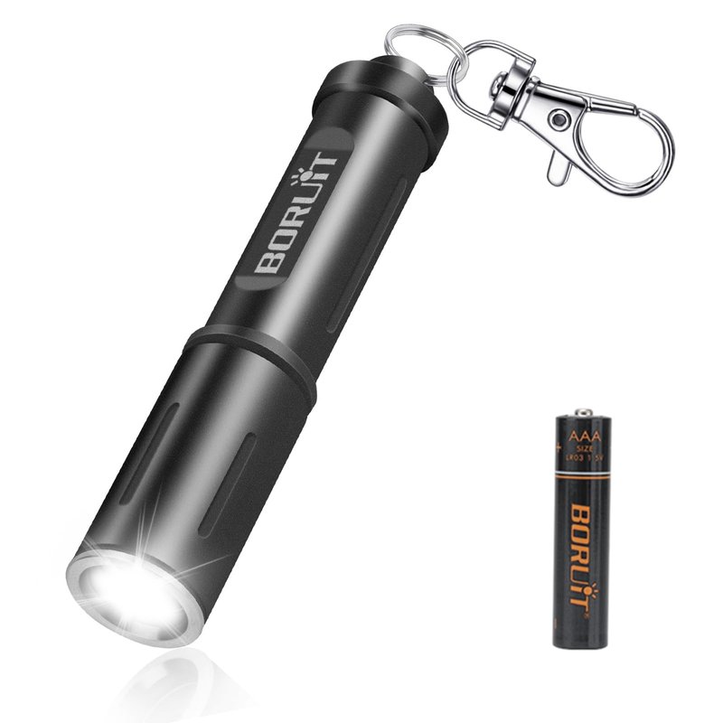 BORUIT RJ11 Small Keychain Flashlight, Mini Compack EDC Flashlights AAA Battery Powered, Single Model Lightweight Pocket Led Light for Home Travel Emergency Walking