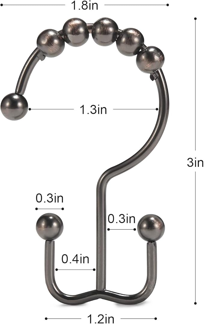 Shower Curtain Hooks, Goowin Shower Curtain Rings, Stainless Steel Shower Curtain Hooks Rust Proof Free Sliding Double Shower Hooks for Curtain, Shower Curtains & Liners (Bronze)