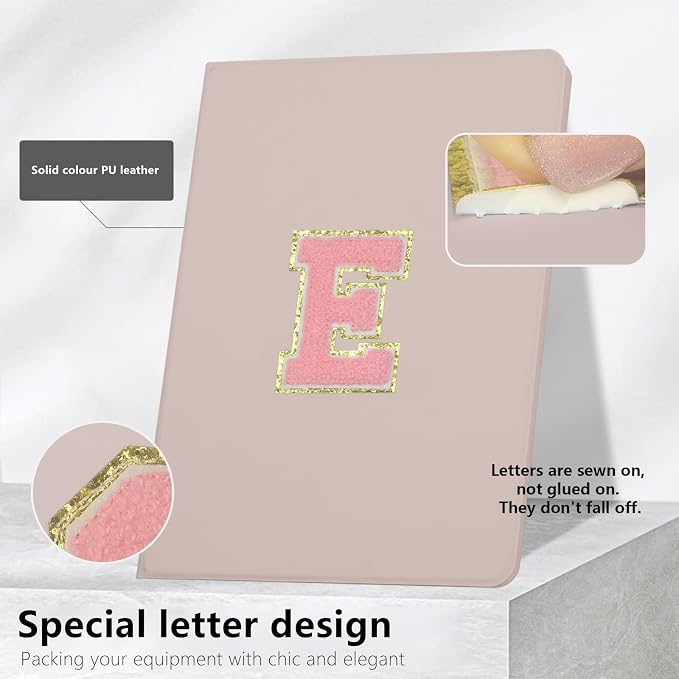 for iPad 9th Generation 10.2 Inch 2021/2020/2019 Case Initial Chenille Letter Suture Personalized for iPad 9th/8th/7th Generation Case with Auto Sleep/Wake Pencil Holder (Black A)